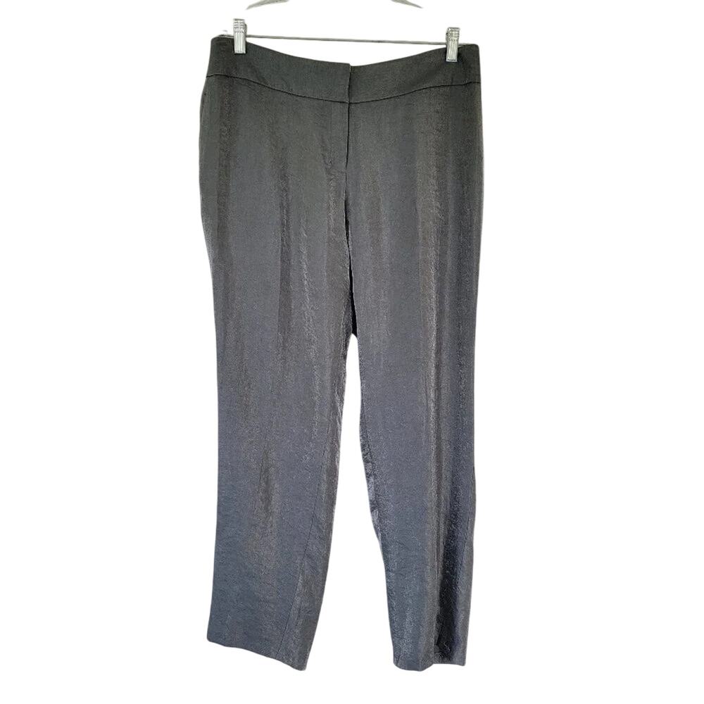 Kasper Metallic Straight Leg Dress Pants Silver Women 10 Mid Rise NEW Trousers